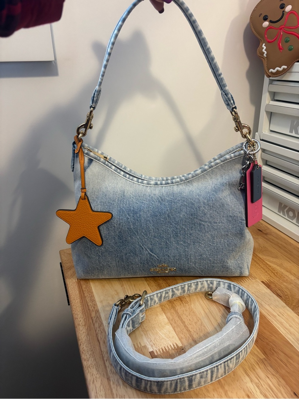 Coach Laurel Shoulder Bag In Loved Denim With Charms